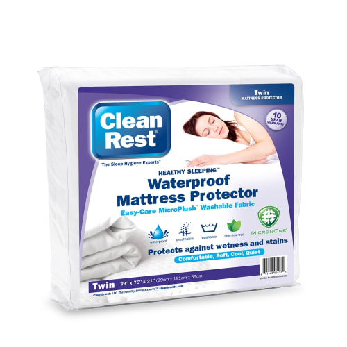 CleanRest Fitted Mattress Protector, 100% Polyester, Twin, 39x75, Depth up to 21", White